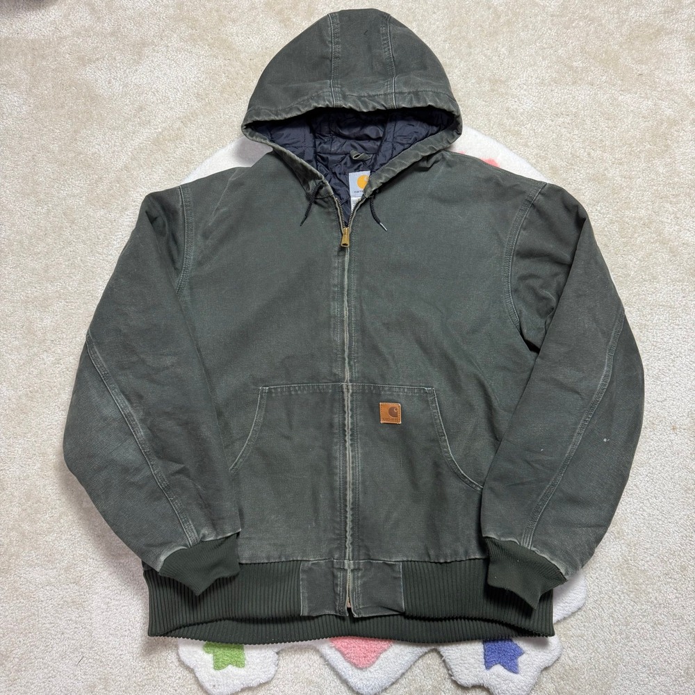 Carhartt J270 MOS Moss Green Active Jacket Quilted Lined Canvas Hooded Size XL